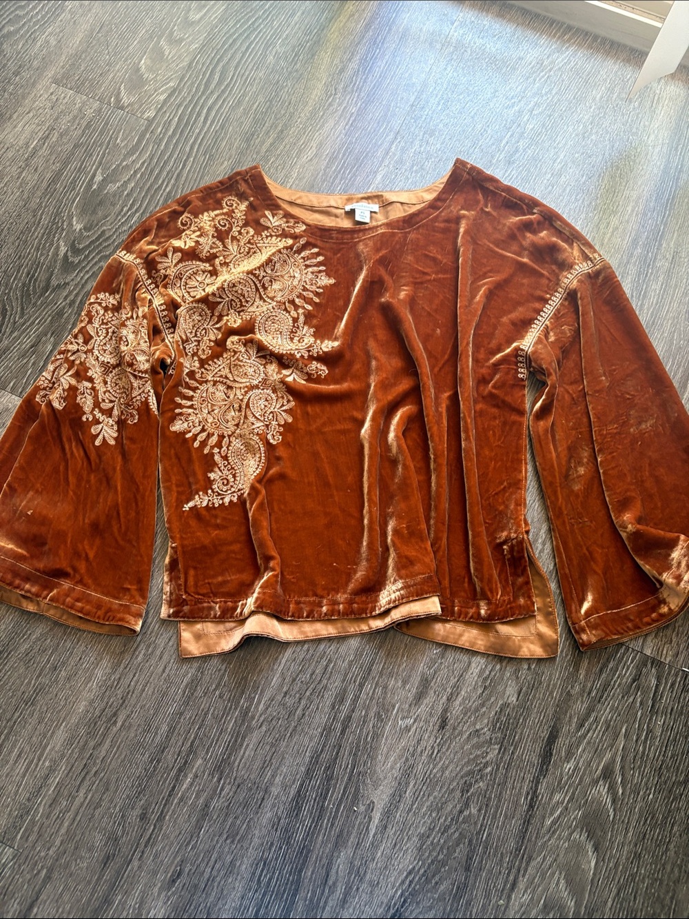 Sundance Velvet Embroidered Bell-Sleeve Top - Picture 3 of 8